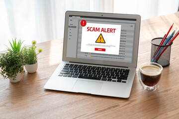 Cyber security software show alert of cyber attack for protection snugly. Danger from virus, phishing and cyber fraud.