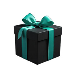 Elegant Black Gift Box with Teal Ribbon, Concept for Holiday Gift Giving, Surprise, or Luxury Branding.