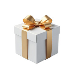 Obraz premium White Gift Box with Golden Bow, Elegant Holiday Gift Concept.