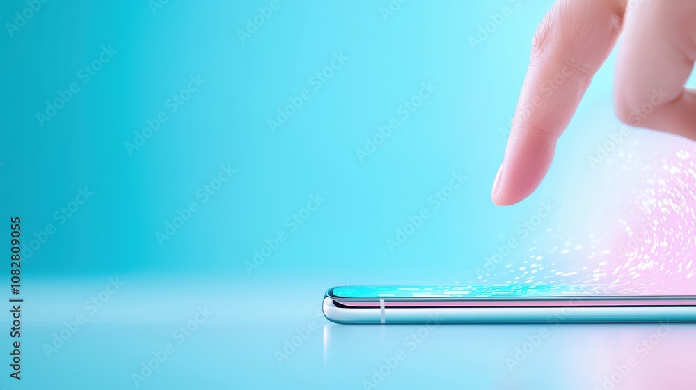 Poster a finger swiping left on a smartphone screen, transitioning between different app screens with blurr