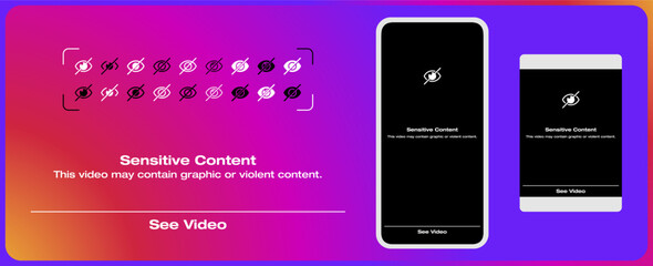 Set of vector icons of Sensitive Content for social media networks.