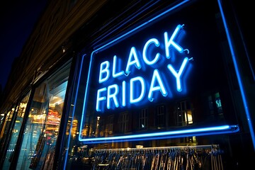 black friday banner in blue neon box