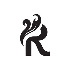 Creative and stylish letter R silhouette vector icon with fire or flame shape, for logo design