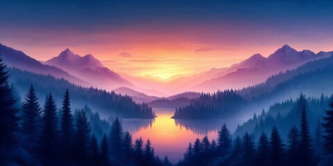 Pastel Sunset Sky and Vibrant Horizon with Lush Neon Colors New Beautiful Stock Image Illustration AI