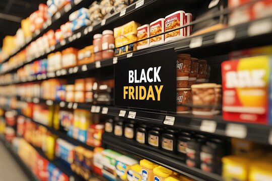 black friday banner in shop shelves