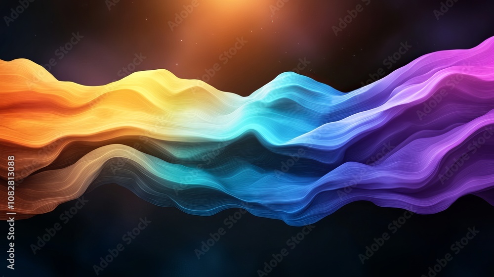 Poster abstract colorful waves flowing in a dark background, a great background for presentations or websit