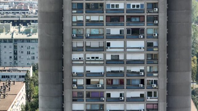 Belgrade Western Gate, the Brutalist Skyscrapper Tower, Western Block Architecture Heritage. Aerial of Belgrade, Serbia