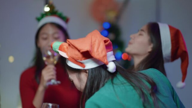 Friends join and celebrate the party with eating foods and with get cheers give a toast by clink glasses eating foods and drinks champagne. Happy and joyful dancing in holiday weekend and festival.