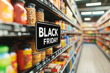 black friday banner in shop shelves