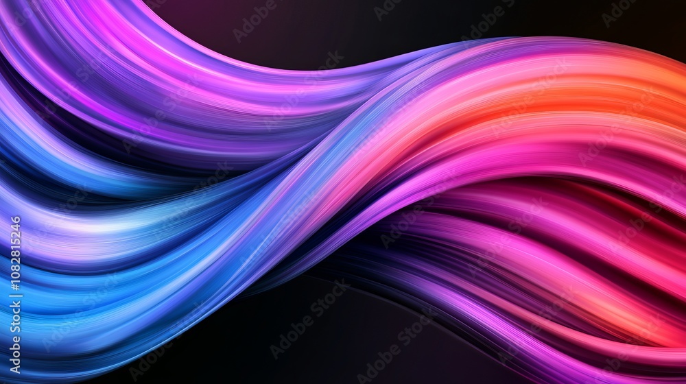 Poster abstract digital art featuring vibrant, flowing, and colorful lines creating a wave-like pattern on 
