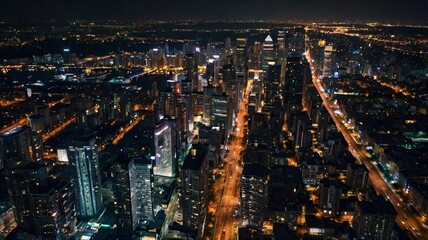Obraz premium Night Cityscape Aerial View.