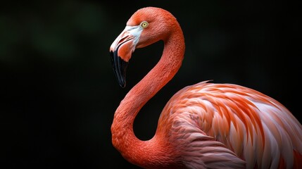 Obraz premium A flamingo is standing in front of a dark background