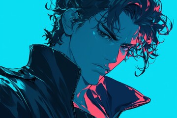 Anime Illustration. Dynamic Anime Portrait with Vibrant Colors and Intense Expression