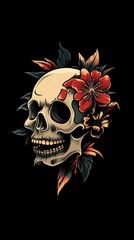 neo traditional tattoo design of a skull, generative ai 