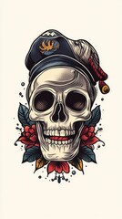 neo traditional tattoo design of a skull, generative ai 