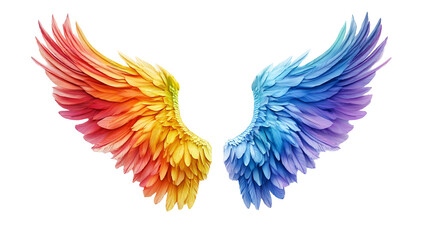 Fototapeta premium Realistic Style Colorful Angel Wings Rainbow Color Angel Wings No Background 