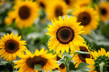 Obraz premium A field of sunflowers in full bloom.