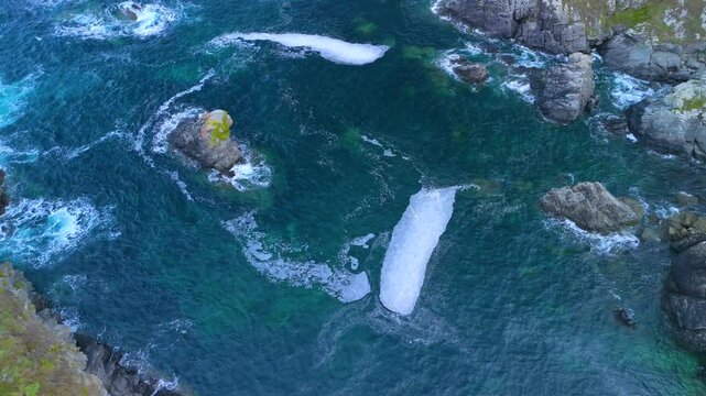 Aerial view from a drone of the coastal area, beaches and sea of ​​the Hermitage of Santa Comba in the parish of Covas. Ferrol. Province of La Coru&ntilde;a. Galicia. Spain. Europe