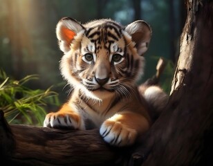 Tiger cub in the jungle.