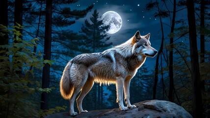 Obraz premium Mystic Wolf in Moonlight powerful silver wol
