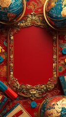 Obraz premium Back to School Wallpaper with Vibrant Globes and Festive Patterns