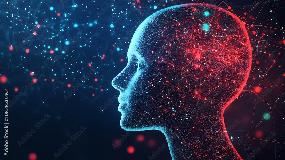 Poster futuristic human head with network connections representing artificial intelligence : generative ai