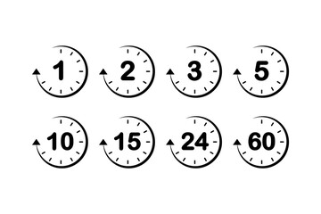 Timer icon set. Hour, minute, clock, stopwatch, countdown, speed concepts. Outlined vector design isolated illustration.