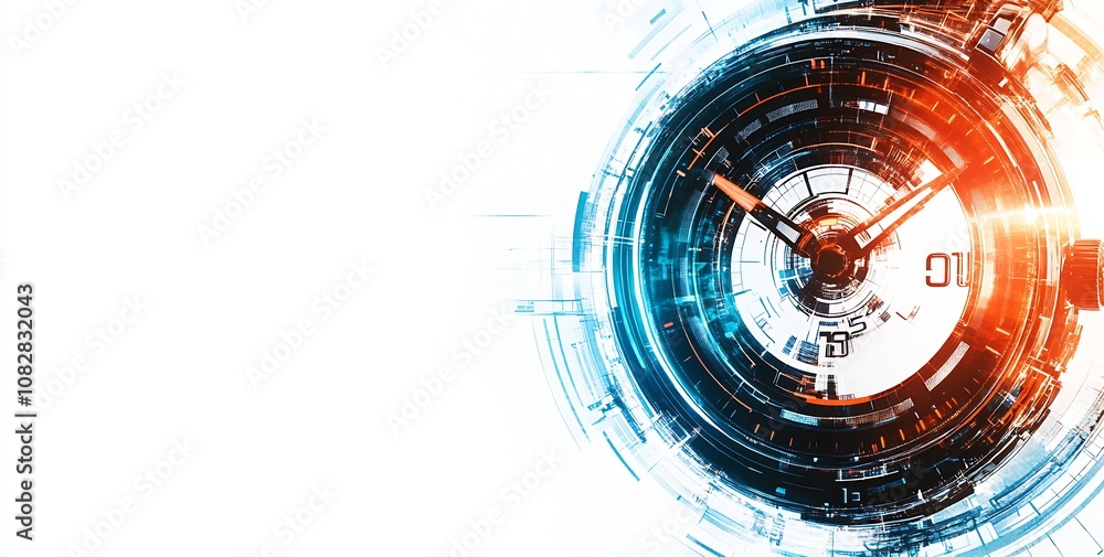 Poster futuristic digital clock interface in blue and orange color scheme : generative ai