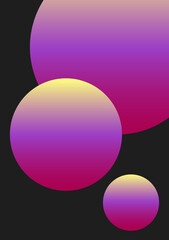 Minimalist poster of circles on a black background yellow, purple and pink