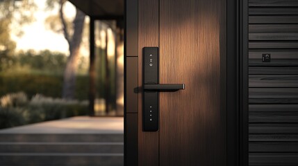 Modern Smart Door Lock against Contemporary Architectural Background : Generative AI