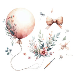 Beautiful pastel balloon with playful bows and butterflies in a whimsical design, perfect for celebrations and children's parties