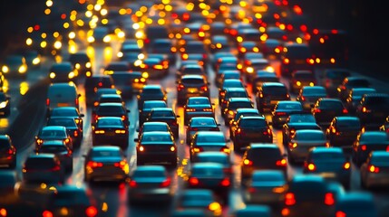 Obraz premium Blurred Multilane City Traffic at Night with Vibrant Headlights and Urban Energy : Generative AI