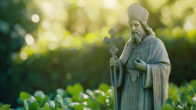 Statue of St. Patrick with Greenery Background