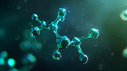 Futuristic Molecular Structure with Teal Glow on Dark Background