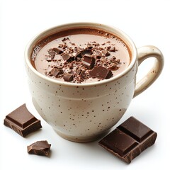 Delicious Hot Chocolate in a Speckled Mug with Chocolate Pieces