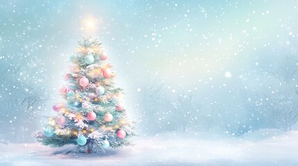 Magical Winter Wonderland with Colorful Christmas Tree