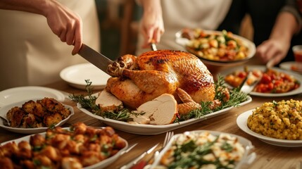 Bake roasted turkey dish for luxury traditional thanksgiving holiday gathering dinner