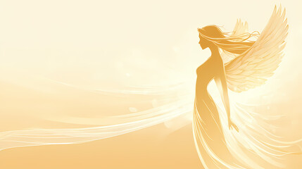 Serene angel figure with soft golden tones, peaceful funeral background with copy space. Serene. Illustration
