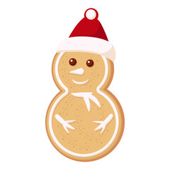 Cute Christmas snowman gingerbread cookie vector illustration. 