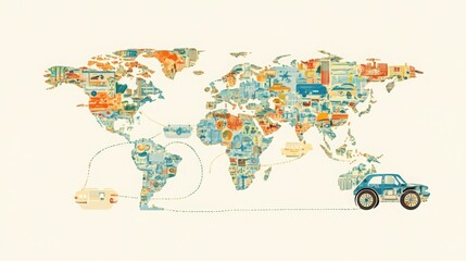 Obraz premium progress of electric cars in a world map, growth in adoption across countries, global perspective