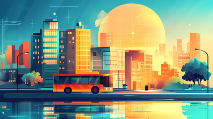 Summer vacation in the city flat design front view urban exploration theme water color complementary color scheme. Serene. Illustration