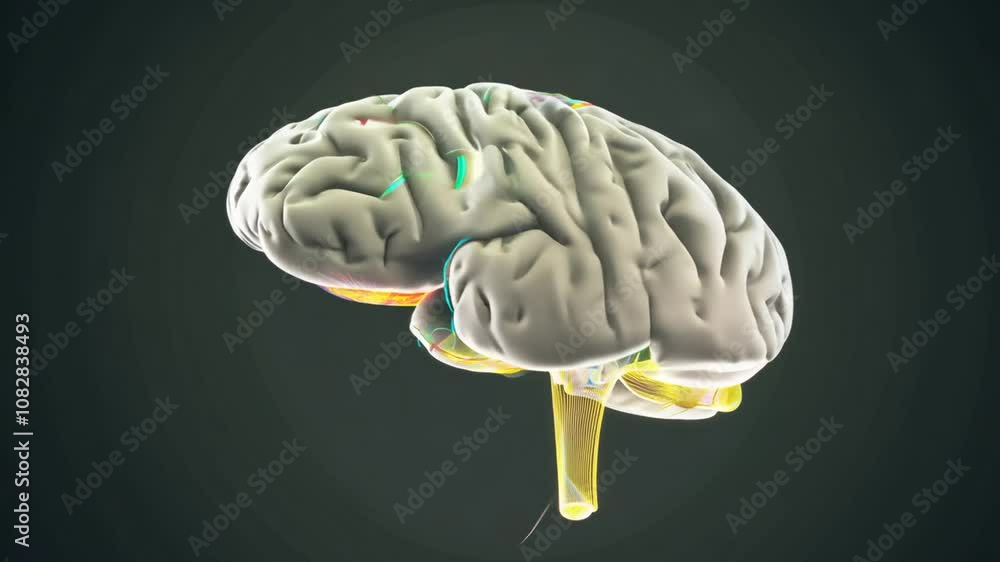 Aufkleber colorful animation depicting the human brain and its functions generative ai
