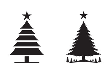 Fototapeta premium Minimalist Christmas Tree Icon Set, Silhouette with Star