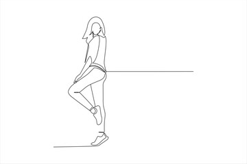 A minimalistic line drawing of a woman leaning against a wall, conveying a sense of leisure.