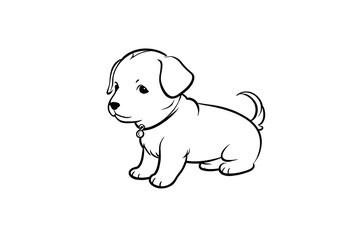 Minimalist Black and White Drawing of a Puppy on White , for Tattoos and Logos