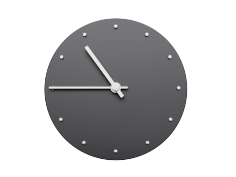 Simple clock gray ten forty five o'clock 10:45 or quarter to Eleven Modern Minimal Clock. 3D illustration
