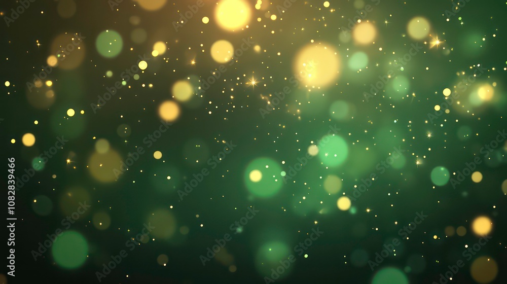 Aufkleber green glow particle with shiny stars abstract bokeh background with copy space.