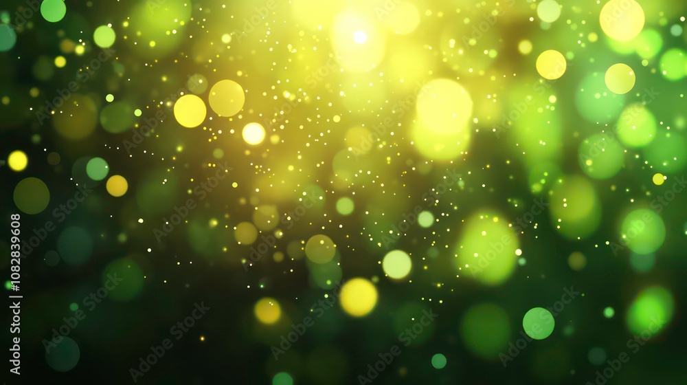 Aufkleber green glow particle with shiny stars abstract bokeh background with copy space.