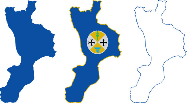 Vector silhouette outline Calabria region, Italy, italian regional crest, emblem, symbol flag illustration