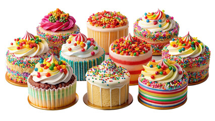 Collection of Funfetti Cake isolated on transparent png background. Generative ai